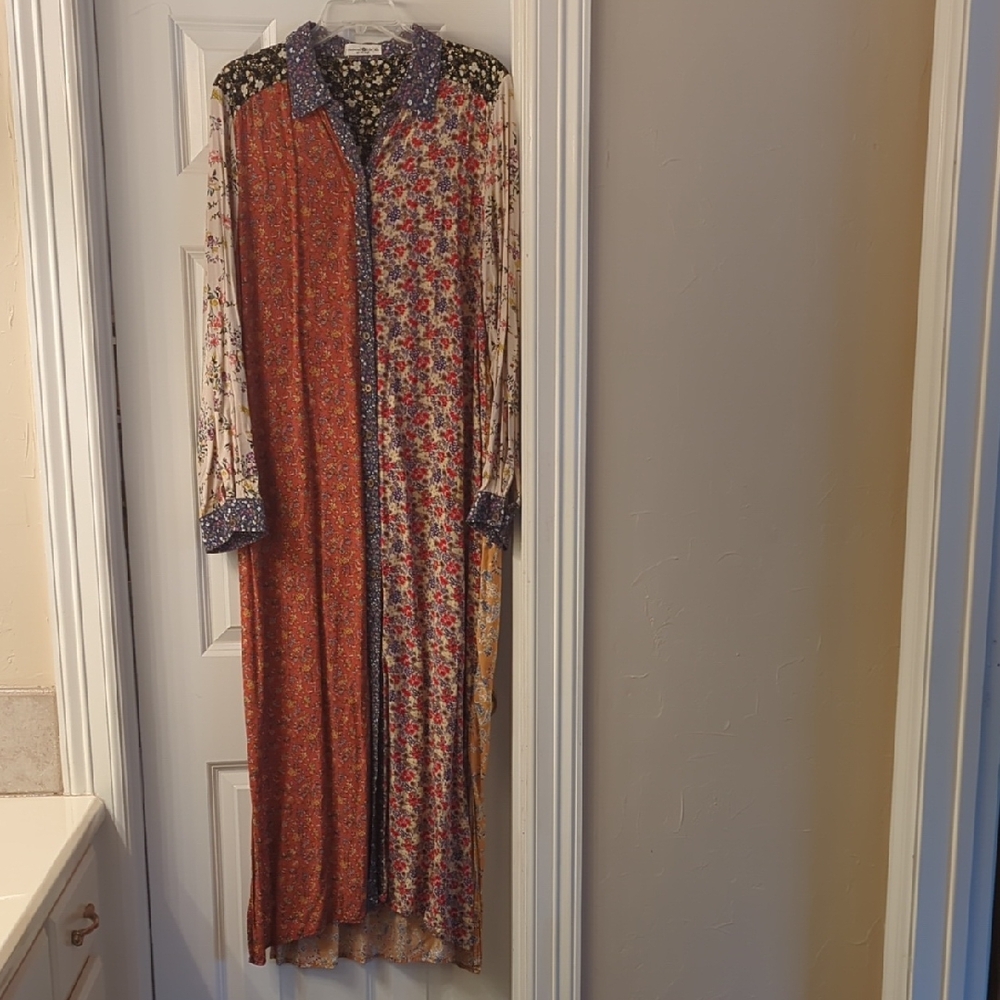 NATURAL LIFE Mixed Floral Patchwork Maxi Dress in Rust, Cream, Navy